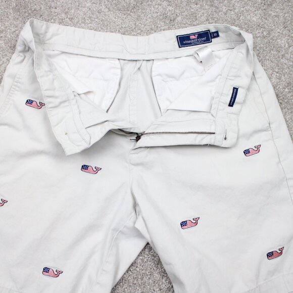 Vineyard Vines Breaker AOP Shorts Mens 32 Beige US Flag Whale All Over Print - Picture 10 of 14